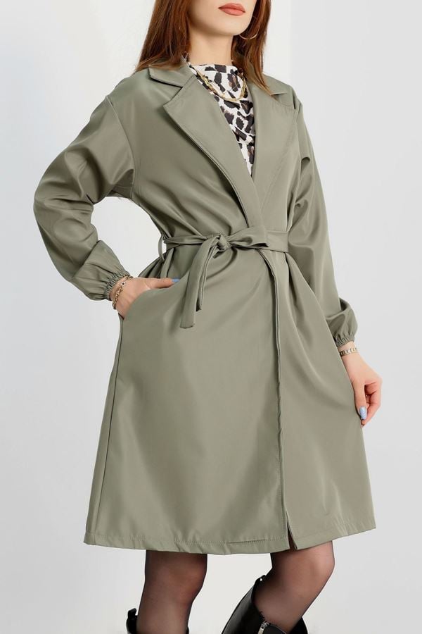 Kol Lastikli Astarsız Kuşaklı Trençkot Haki - 31135.147.