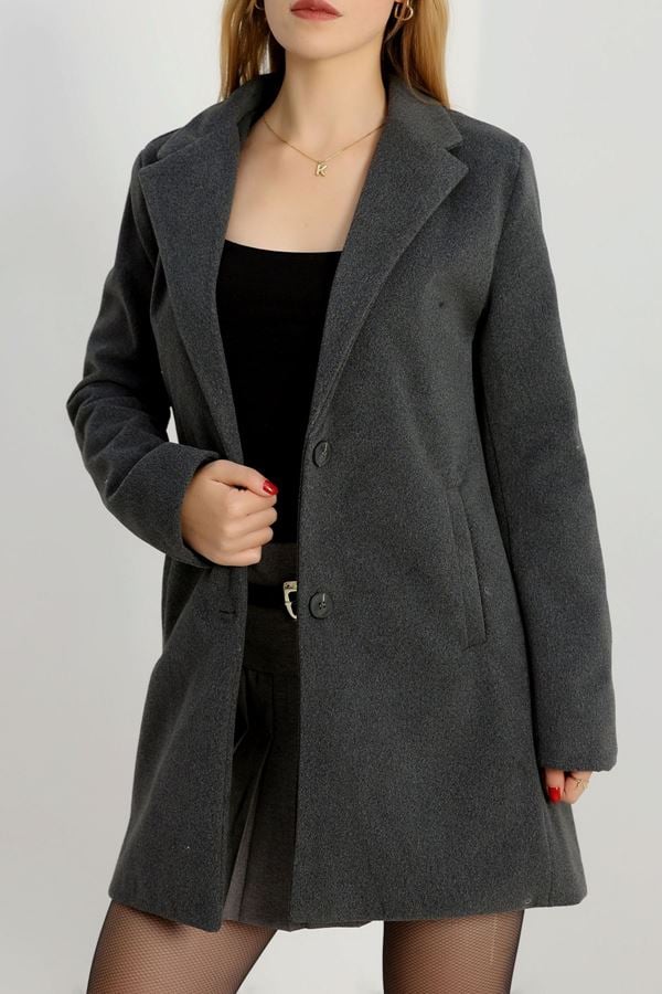 85 Cm Astarlı Kaşe Kaban Füme - 90037.1839.