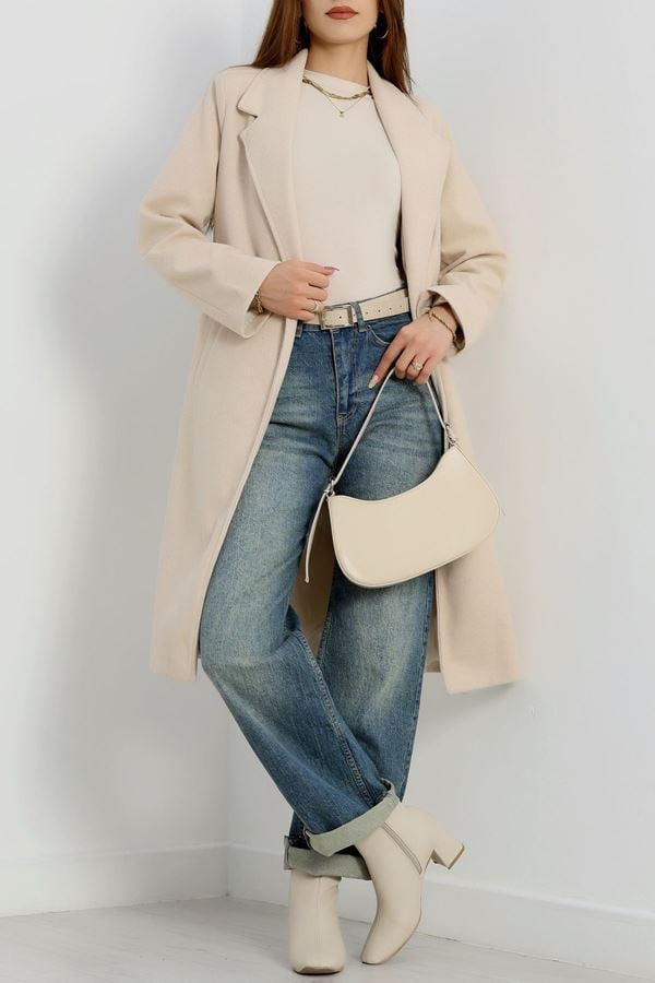 110 Cm Astarlı Kaşe Kaban Bej - 90038.1839.