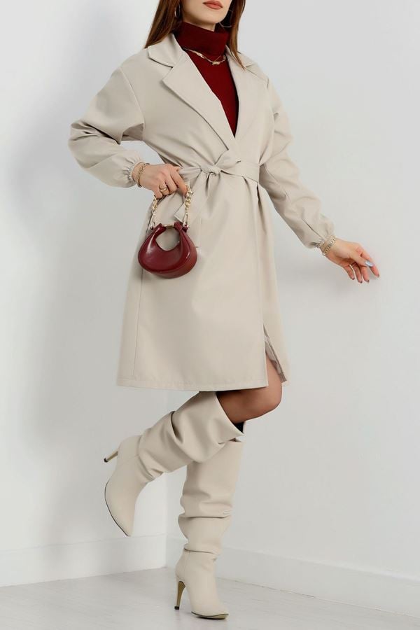 Kol Lastikli Astarsız Kuşaklı Trençkot Taş - 31135.147.