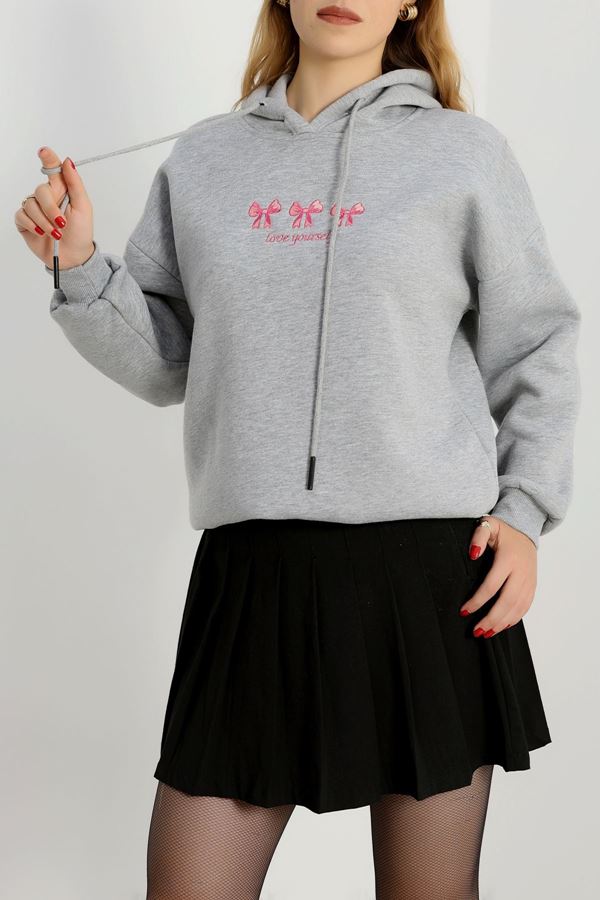 3 İplik Kapşonlu Nakışlı Sweat Gripembe - 42219.1878.