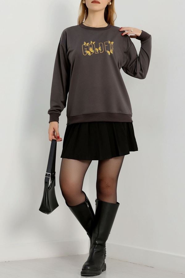 2 İplik Baskılı Sweatshirt Antrasit - 31303.1878.