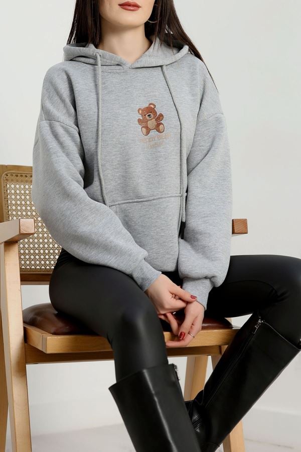 3 İplik Kanguru Cepli Kapşonlu Sweat Gri - 42254.1878.