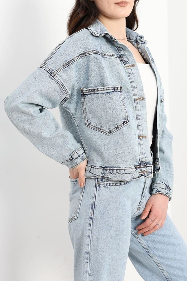 Crop Kot Ceket Buzmavi - 20438.1778.