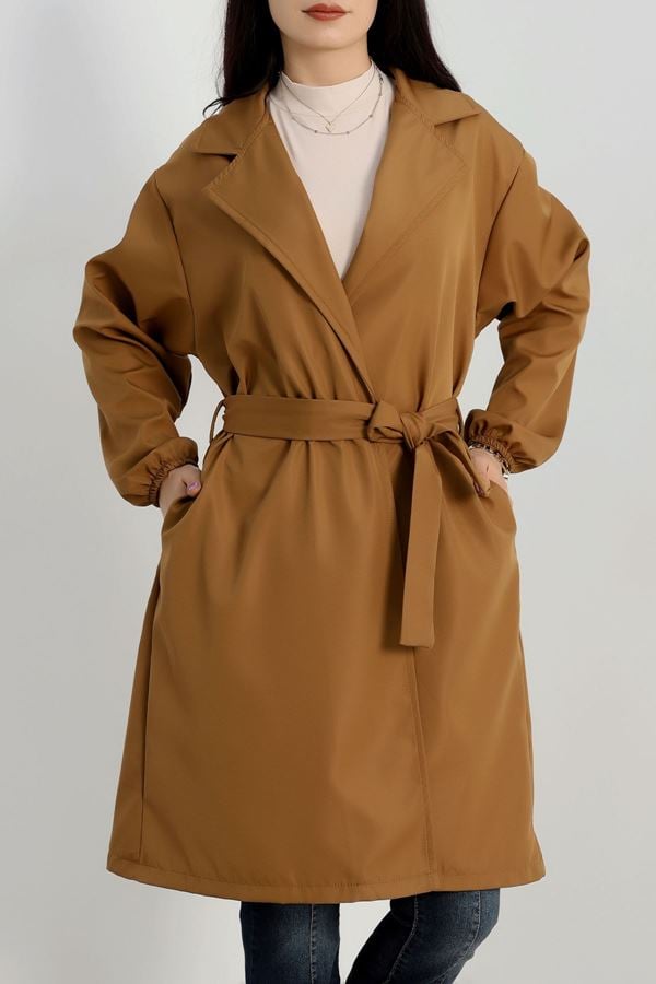 Kol Lastikli Astarsız Kuşaklı Trençkot Taba - 31135.147.