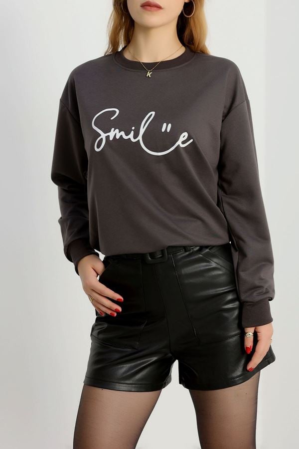 2 İplik Baskılı Sweatshirt Antrasitekru - 31300.1878.