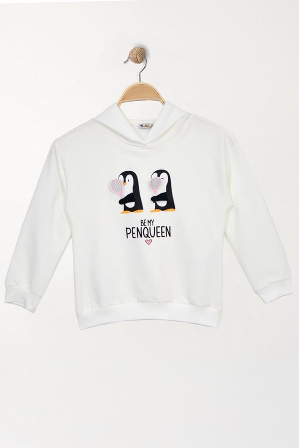 2 İp Penguen Baskılı 3-7 Yaş Kapüşonlu Sweatshirt Beyaz - 625503.1576.