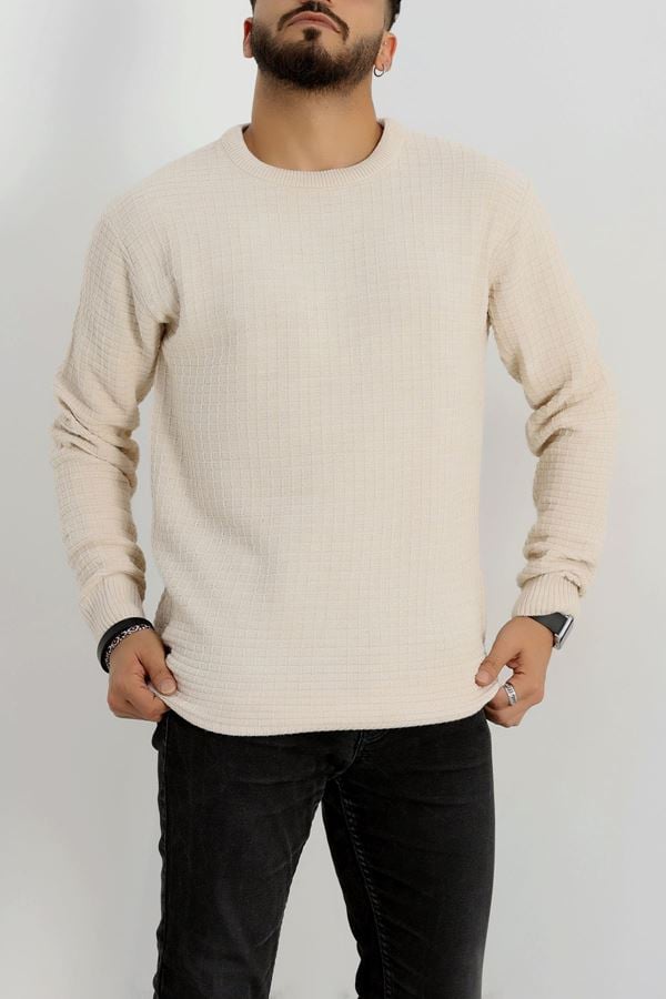 Bisiklet Yaka Desenli Erkek Triko Bej - 70776.1766.