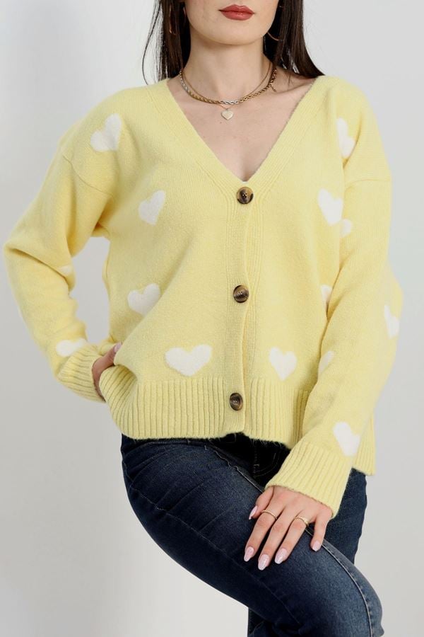 Şardonlu Kalp Desenli Hırka Tereyağsarı - 31063.1766.