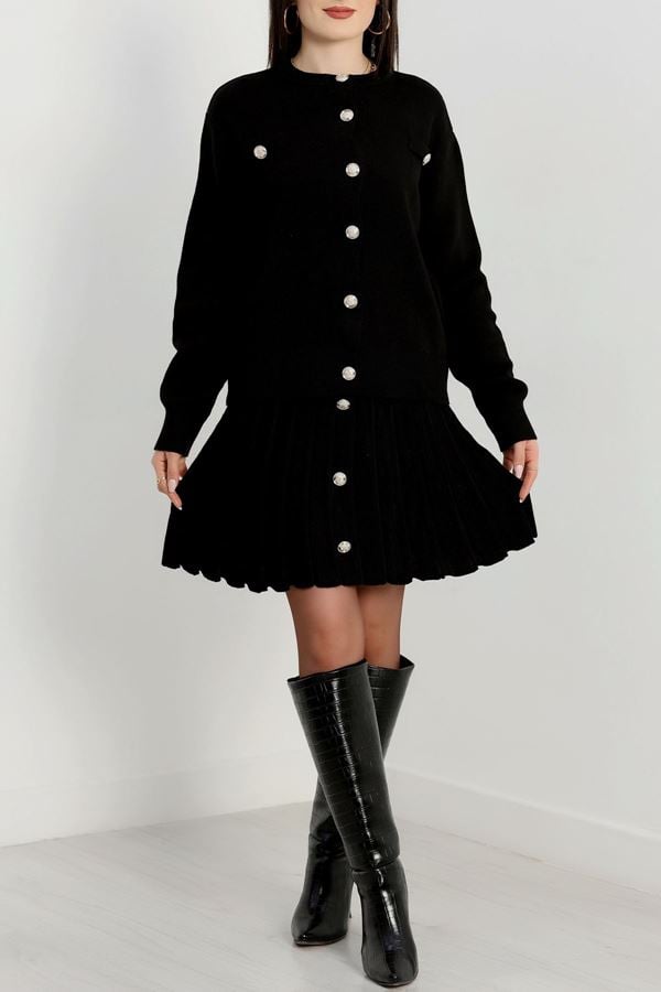 Düğmeli Triko İkili Takım Siyah - 42532.1766.