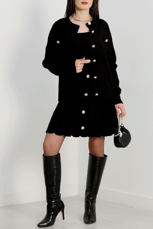 Düğmeli Triko İkili Takım Siyah - 42532.1766.