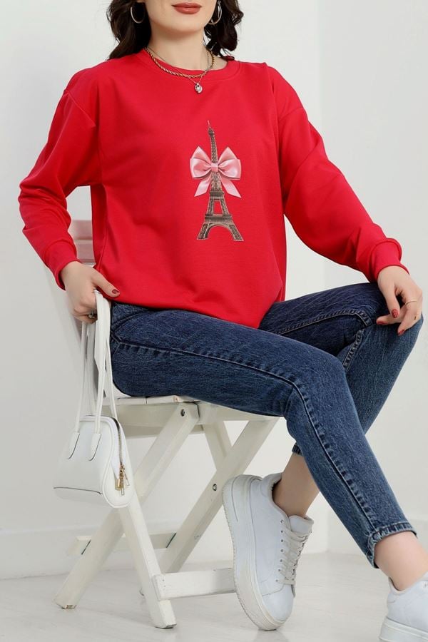 2 İplik Baskılı Sweatshirt Fuşya - 31301.1878.