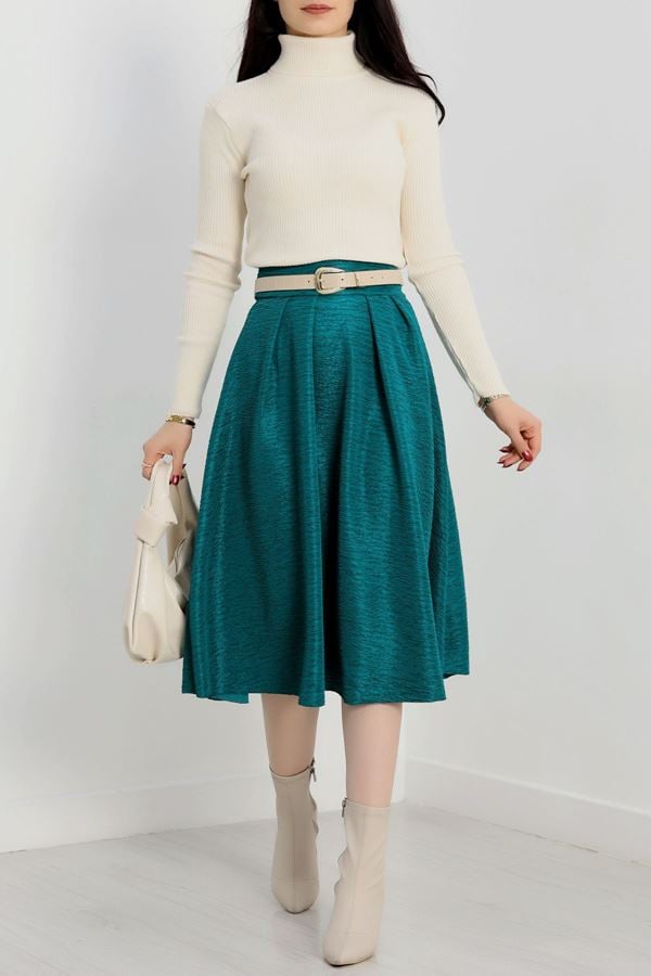 Çift Pileli Kloş Etek Yeşil1 - 20665.1892.