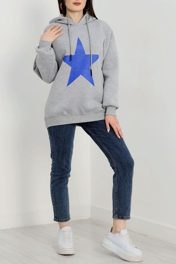 3 İplik Kapşonlu Baskılı Sweat Grimavi - 42225.1878.