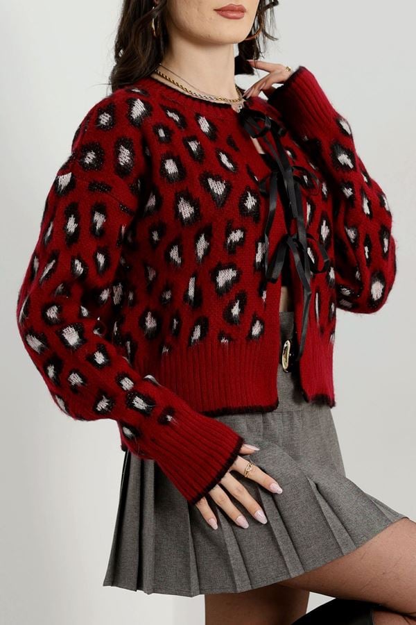 Desenli Hırka Bordo - 41965.2043.