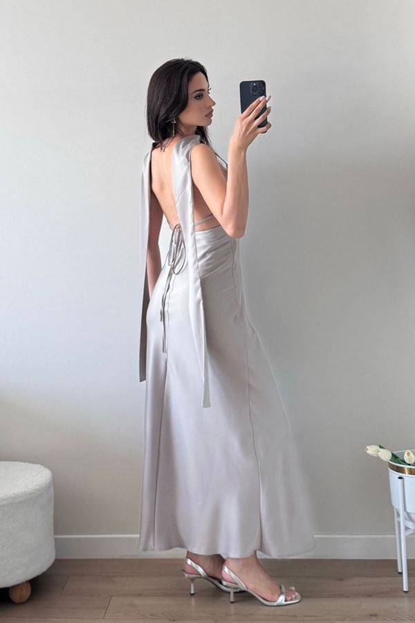 Loch Zr Saten Şal Detaylı Elbise Vizon - 2656.1997.