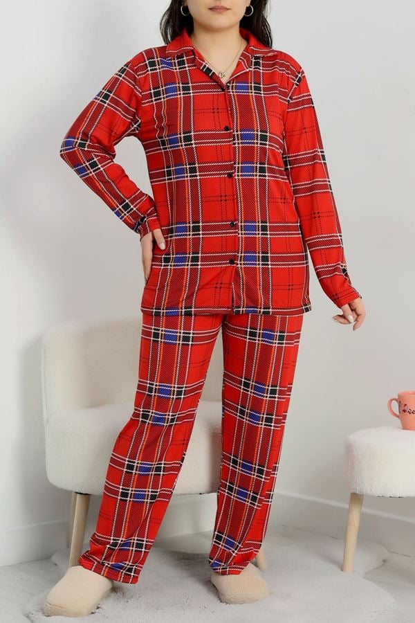 Büyük Beden Soft Milan Düğmeli Pijama Takımı Ekose - 754.1287.