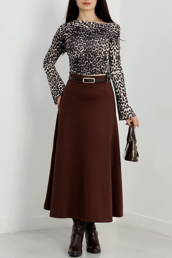 Scuba Kumaş Uzun Etek Kahve - 20589.1887.