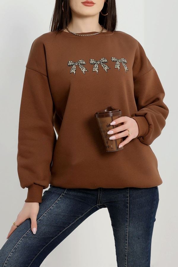3 İplik Bisiklet Yaka Sweat Kahve - 42241.1878.