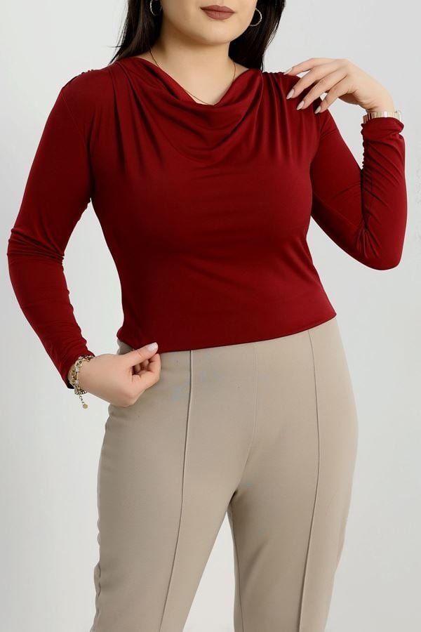 Degaje Yaka Büyük Beden Sandy Bluz Bordo - 70770.1949.