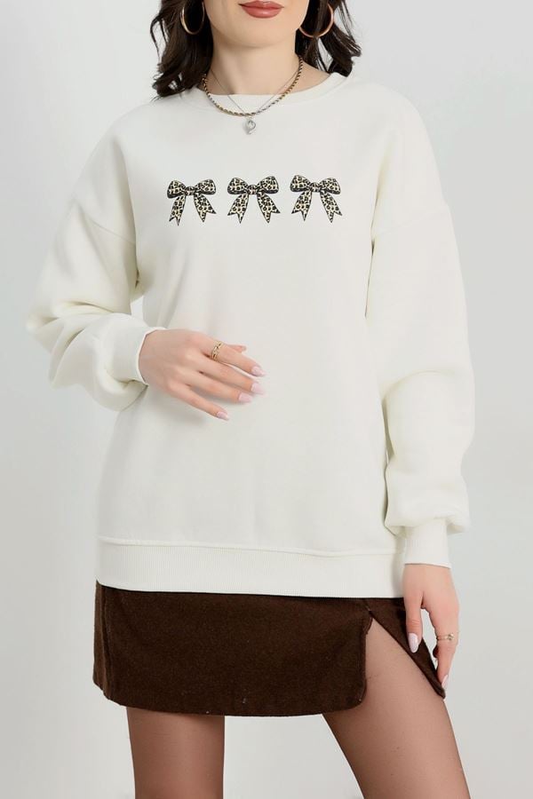 3 İplik Bisiklet Yaka Sweat Ekru - 42241.1878.