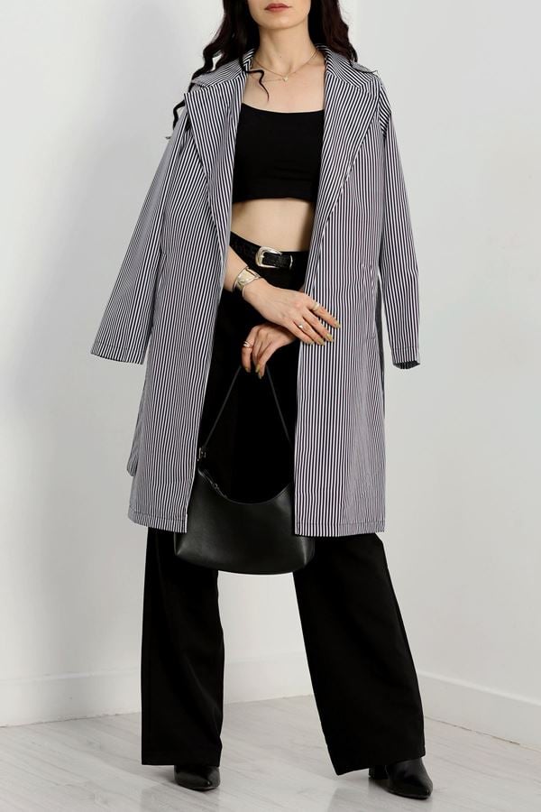 Kuşaklı Bondit Trençkot Siyahçizgili - 7574.179.
