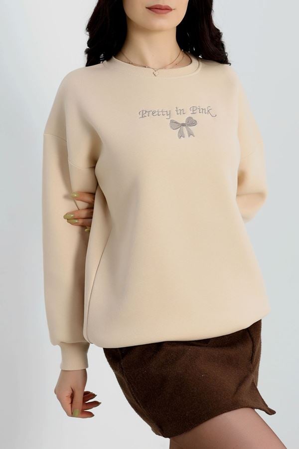 3 İplik Bisiklet Yaka Sweat Bejkahve - 42242.1878.