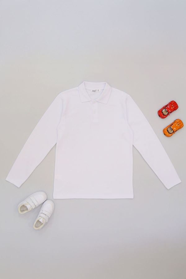 14-17 Yaş Polyester Polo Yaka Uzun Kollu Sweat Beyaz - 4550.1576.