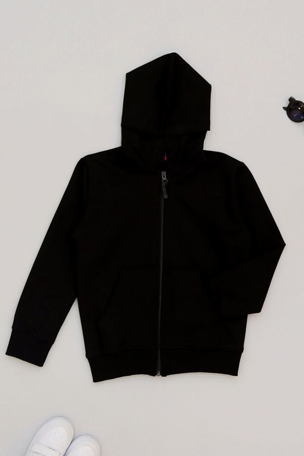 6-10 Yaş İki İplik Kompak Penye Kapşonlu Sweat Unisex Siyah - 90230.2032.
