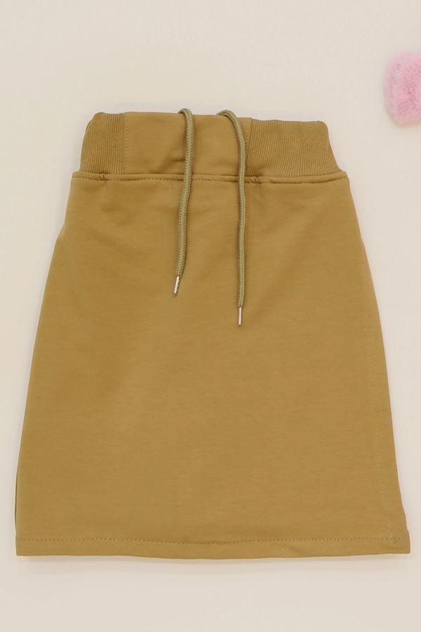 6-10 Yaş İki İplik Beli Lastikli Kompak Penye Şort Etek Bej - 90232.2032.