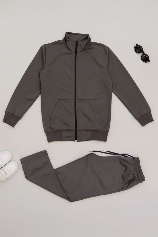 9-12 Yaş İki İplik Şardonsuz Fermuarlı Takım Füme - 42197.1937.