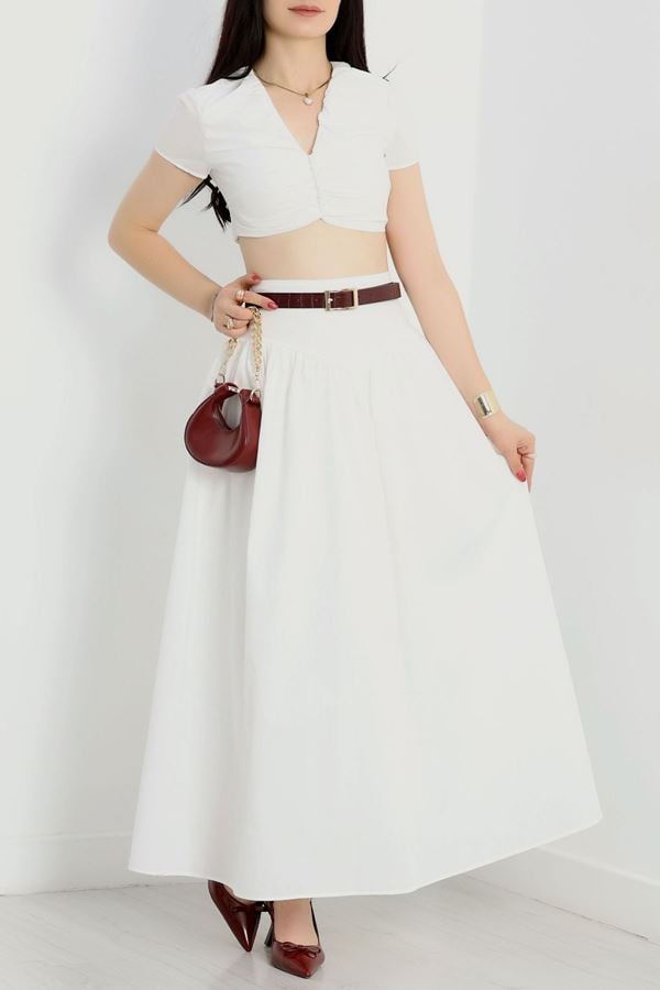 Düğmeli Bluzlu Takım Beyaz - 2651.1997.