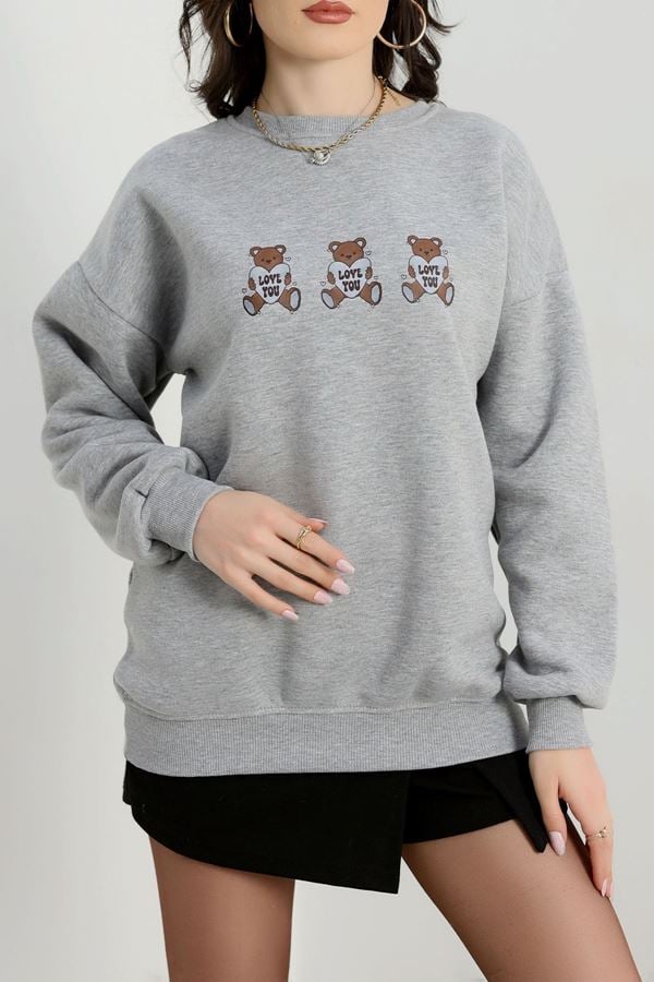 3 İplik Bisiklet Yaka Sweat Gri - 42240.1878.