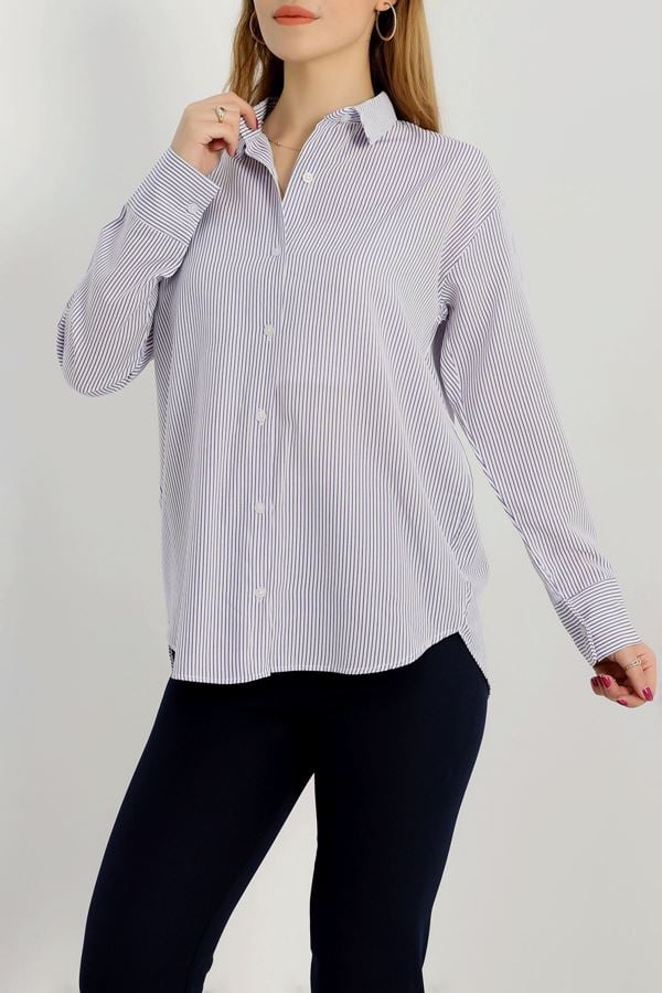 Çizgili Rahat Kalıp Gömlek Maviçizgili - 90159.1949.