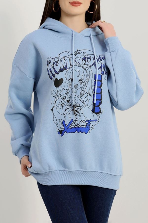 3 İplik Kapşonlu Baskılı Sweat Bebemavi - 42224.1878.