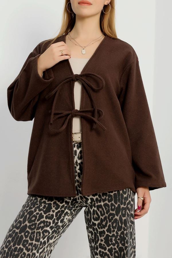 Önü Bağcıklı Kaşe Hırka Acıkahve - 70995.1775.