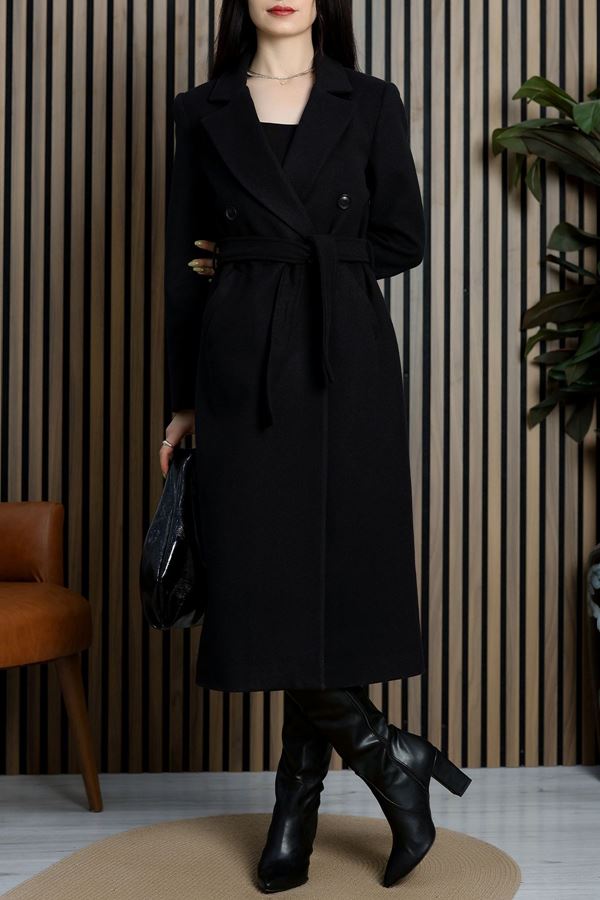 Ressam Kuşaklı Kaşe Kaban Siyah - 3120.1322.