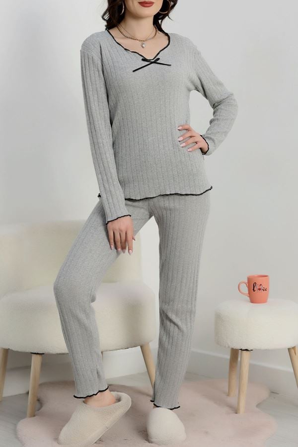 Fitilli İnterlok Kurdeleli Pijama Takımı Gri - 70796.1048.