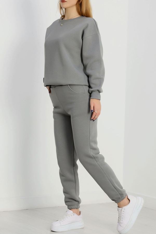 3 İplik Bisiklet Yaka Eşofman Takımı Antrasit - 20779.1878.