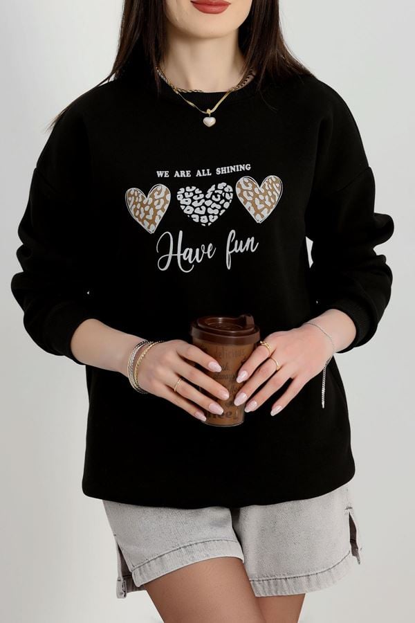 3 İplik Bisiklet Yaka Sweat Siyah - 42236.1878.