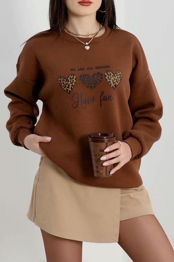 3 İplik Bisiklet Yaka Sweat Kahve - 42236.1878.