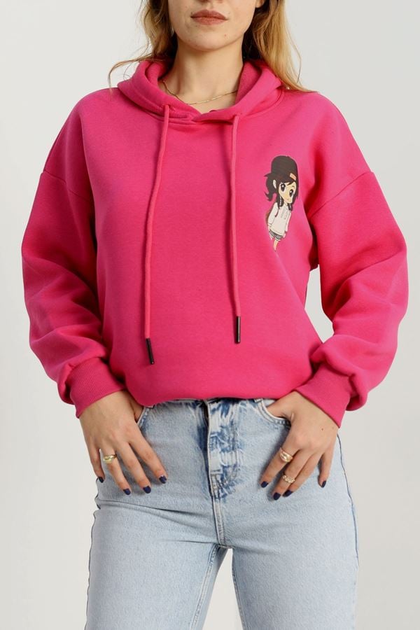3 İplik Kapşonlu Baskılı Sweat Fuşya - 42222.1878.