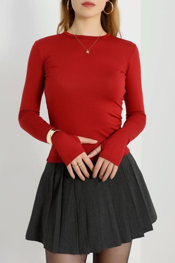 Bisiklet Yaka Parmak Geçmeli Viskon Body Bordo - 40075.599.