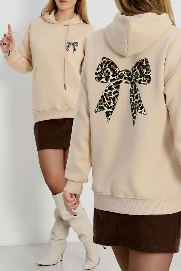 3 İplik Kanguru Cepli Kapşonlu Sweat Bej - 42251.1878.