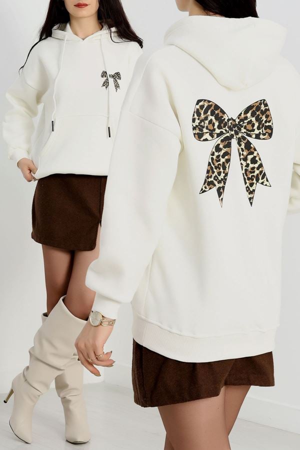 3 İplik Kanguru Cepli Kapşonlu Sweat Ekru - 42251.1878.