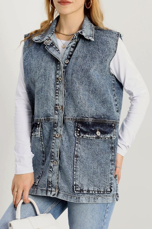 Taşlı Kot Yelek Koyumavi3 - 20444.1778.