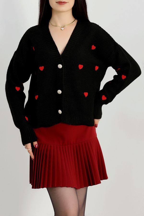 Nakışlı Crop Hırka Siyahkırmızı - 443.1577.