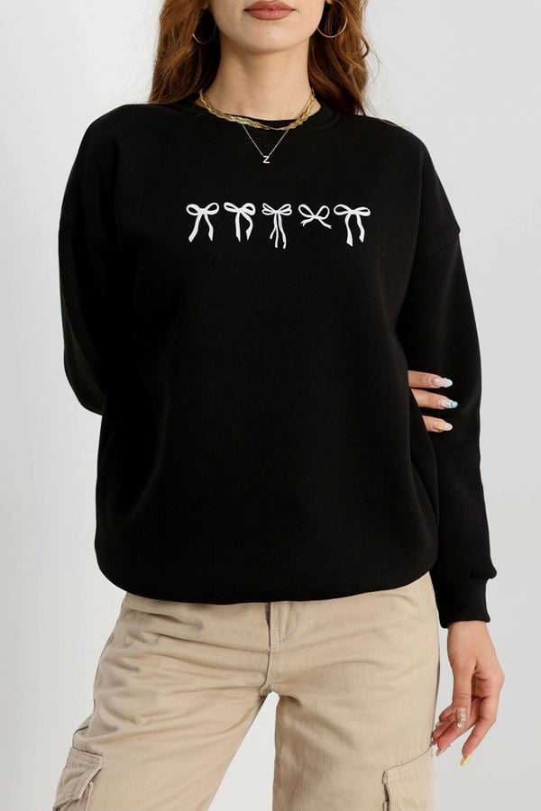 3 İplik Baskılı Sweat Siyahekru - 42243.1878.