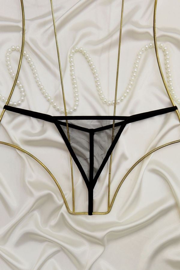 Tül Tanga 3'Lü Külot Set Siyahbordomor - 1163.1364.