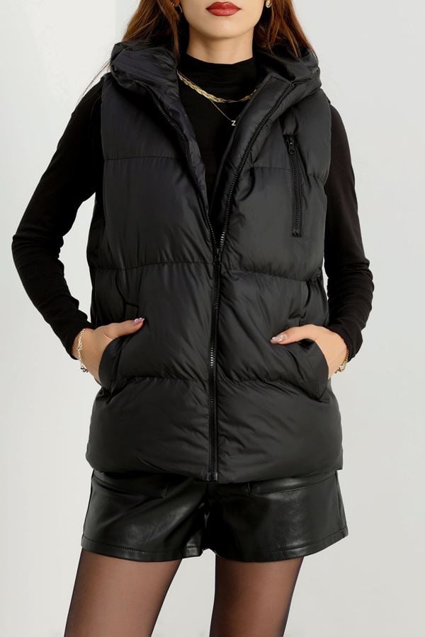 Kapşonlu Şişme Yelek Siyah - 19190.1839.